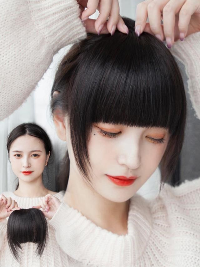 厚刘海假发女真人发丝头帘假刘海自然前额补发真发齐刘海假发片