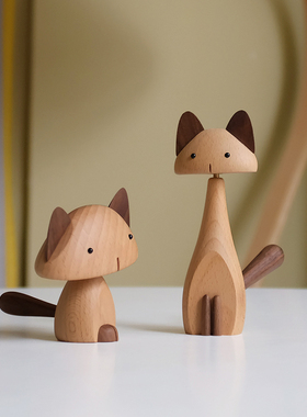 煦时丨木质猫咪摆件 可爱 实木 家居装饰 礼物