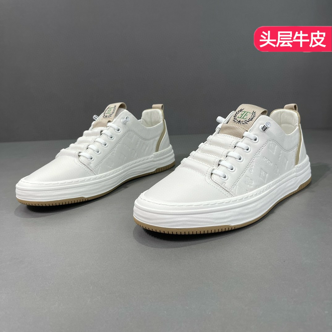 秋季新款男士高端轻奢板鞋真皮休闲小白鞋头层牛皮鞋子潮百搭男生