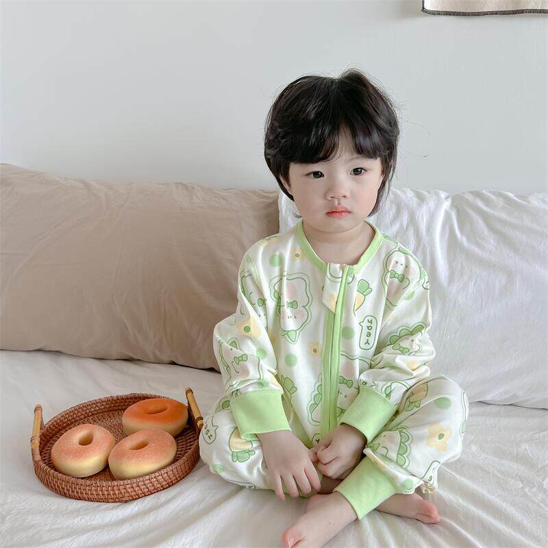春夏婴儿纯棉分腿睡袋女童卡通连体睡衣男童家居服拉链式防踢抗菌