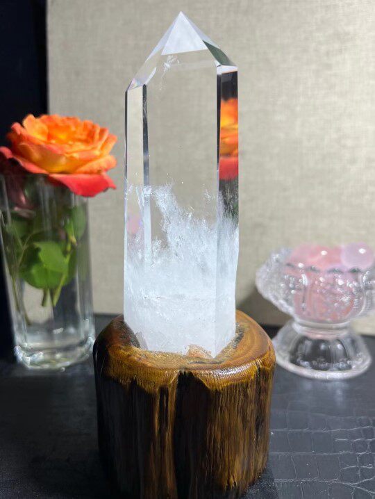천연 화이트 크리스탈 기둥 장식품 육각 프리즘 크리스탈 팁 장식품 오리지널 스톤 기둥