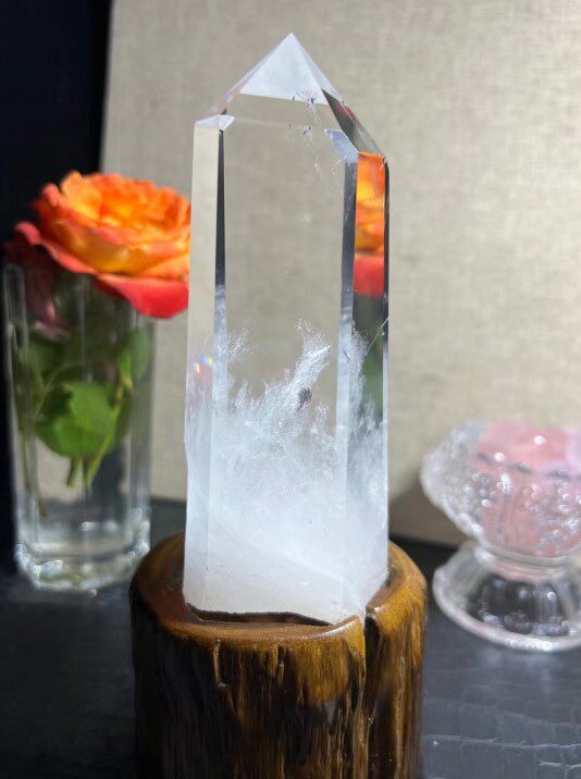 천연 화이트 크리스탈 기둥 장식품 육각 프리즘 크리스탈 팁 장식품 오리지널 스톤 기둥