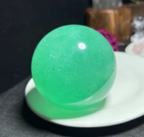 천연 녹색 형석 수정 구슬 호수 푸른 형석 공 녹색 수정 구슬 홈 오피스 장식 7.8