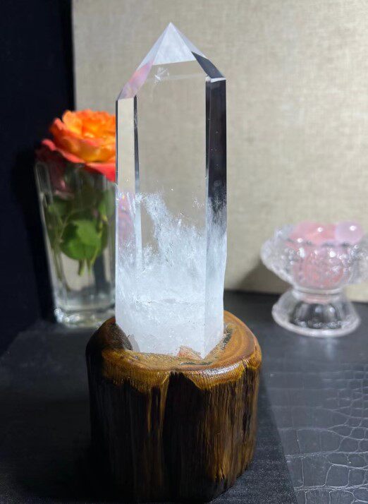 천연 화이트 크리스탈 기둥 장식품 육각 프리즘 크리스탈 팁 장식품 오리지널 스톤 기둥