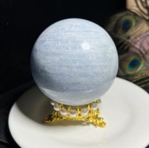 천연 셀레스타이트 크리스탈 볼 라이트 블루 7.9CM 홈 오피스 장식 블루 크리스탈 볼