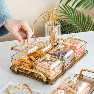 玻璃干果碟带盖轻奢托盘客厅零食盘水果盘下午茶甜品碗糖果点心碟
