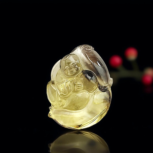 天然黄水晶绿幽灵吊坠项链男女款手把件随身生肖挂件精品手工雕刻