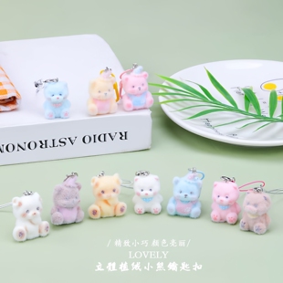 毛茸茸公仔包包配饰小挂件植绒小动物手机链可爱小熊玩偶钥匙挂饰