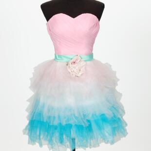 0251二手渐变色婚纱礼服连衣裙抹胸短裙艺考走秀朗诵声乐演出服装