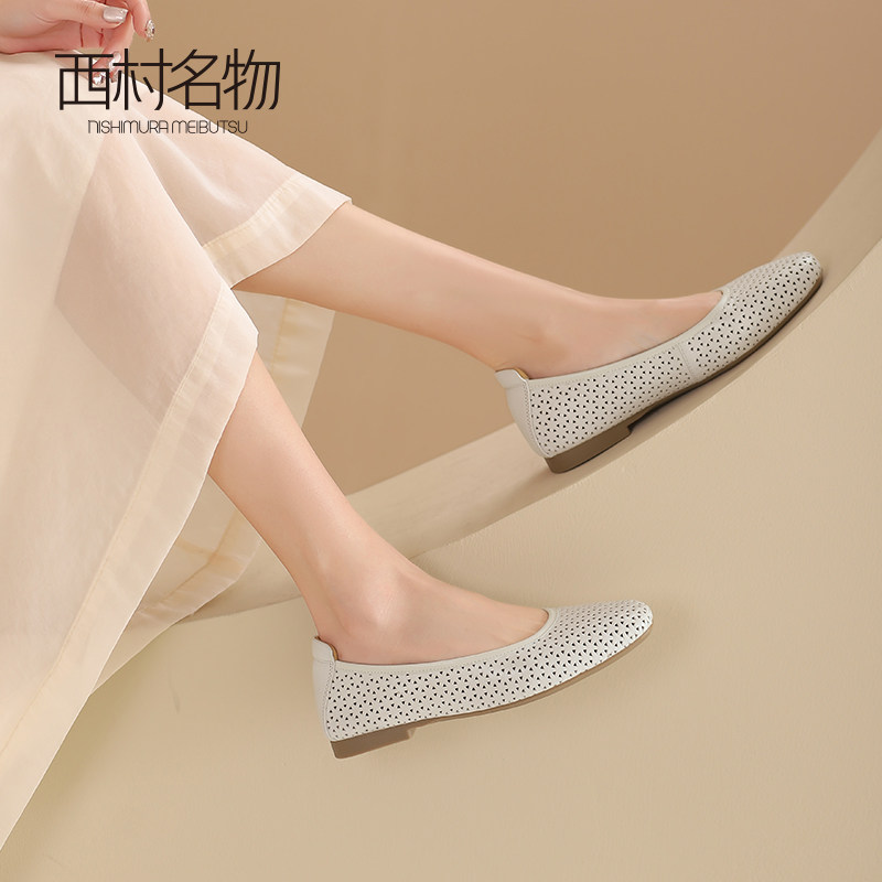 西村名物2025新款羊皮平底软底配裙子秋日不累脚小单鞋绝美芭蕾鞋