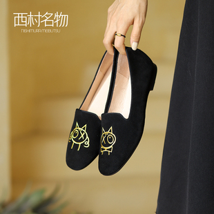 西村名物春季一脚蹬小猫鞋女软底软面百搭不累脚小单鞋