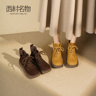 西村名物英伦复古马丁靴女2025秋冬新款圆头厚底增高显瘦百搭短靴