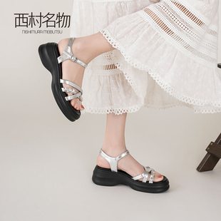 外穿 西村名物2025夏季 仙女风新款 厚底增高百搭绑带沙滩时装 凉鞋