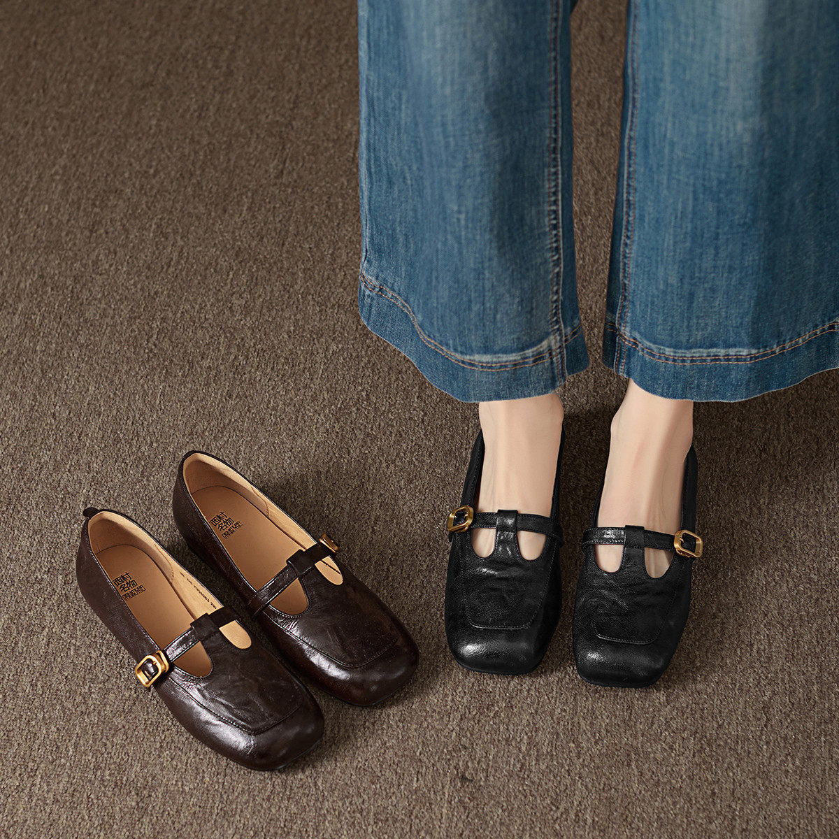 西村名物英伦复古风T字带深口单鞋女2025秋季新款通勤舒适平底鞋,女鞋,深口单鞋,淘宝优惠券,粉丝福利购,淘宝优惠卷