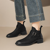 西村名物欧美复古皮带扣时装 靴子女2025秋冬新款 百搭短筒靴及踝靴