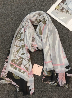 新款 文艺小清新棉麻复古毛边围巾女款印花唯美丝巾日系防晒披肩