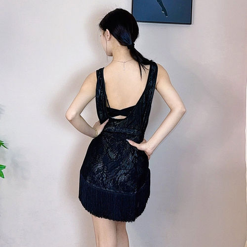 帝筑夏季女拉丁舞露背网纱连衣裙