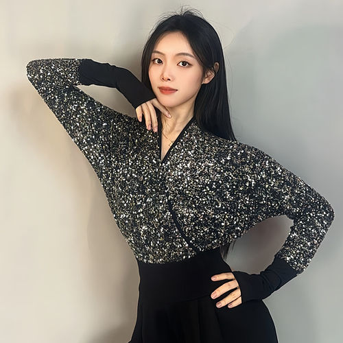 帝筑国标拉丁舞亮片上衣女