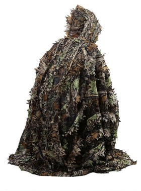 3D仿生户外吉利服树叶衣透气舒适服 拍鸟伪装服带帽披风120*160cm