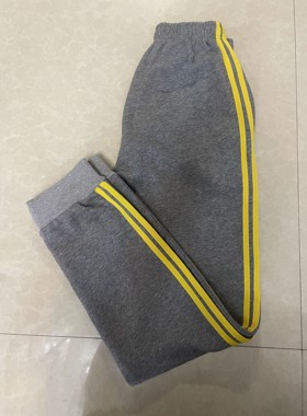 北京二中校服裤子麻灰色春秋高中初中小学生宽松紧口双杠黄条校裤