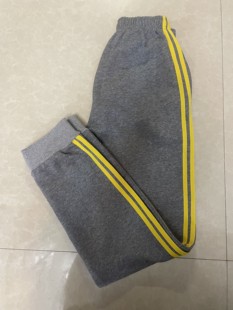 北京二中校服裤子麻灰色春秋高中初中小学生宽松紧口双杠黄条校裤