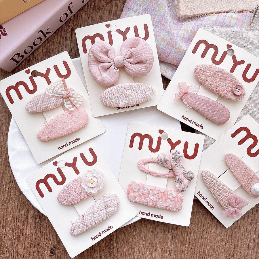 新款韩版粉色系布艺蝴蝶结儿童bb夹刘海发夹女孩甜美韩系发卡发饰