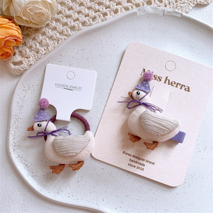 新款 儿童可爱卡通布艺塞棉小鹅发夹发圈小女孩扎马尾皮筋头绳发饰