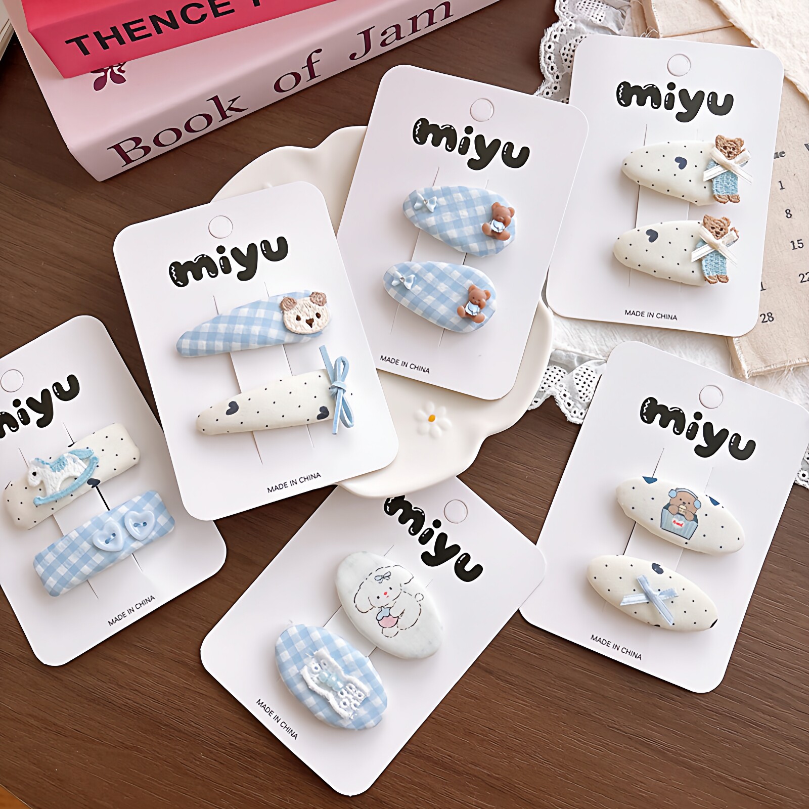 韩版蓝色格纹卡通布艺bb夹儿童可爱波点蝴蝶结侧边发夹刘海发卡