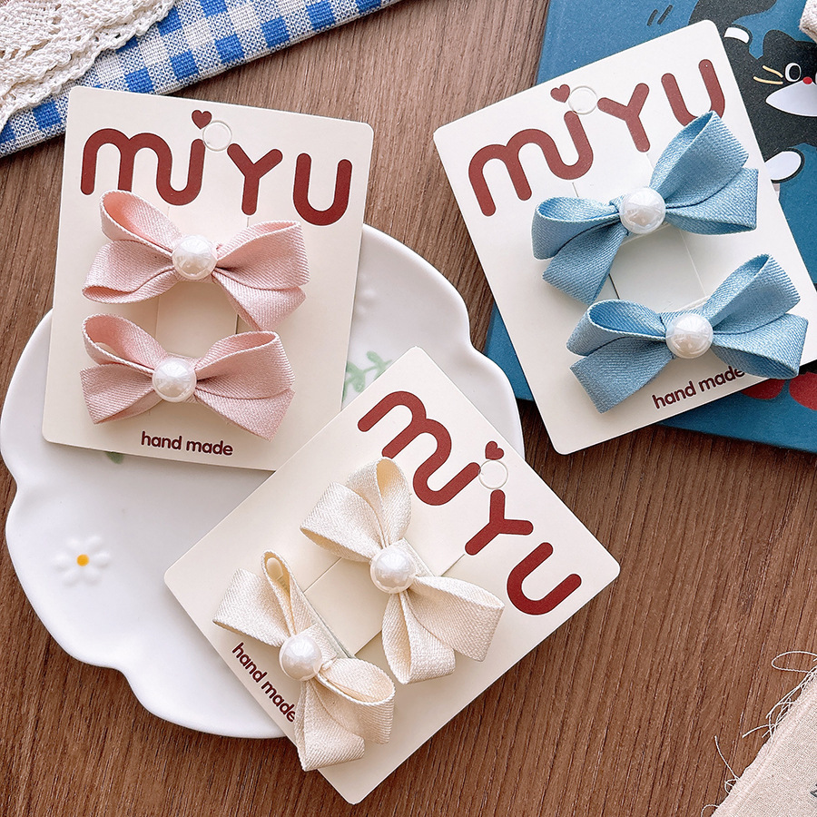 韩版双层甜美蝴蝶结全包发夹女孩气质珍珠侧边压夹百搭刘海发卡