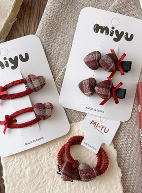 韩版甜美红色格纹爱心儿童bb夹百搭蝴蝶结女童秋冬发夹侧边发饰