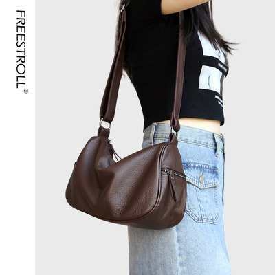 自由漫步真皮简约单肩斜挎包