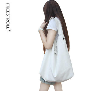 文艺慵懒风包包大容量女单肩包斜挎大包松弛感简约春夏季白色包包