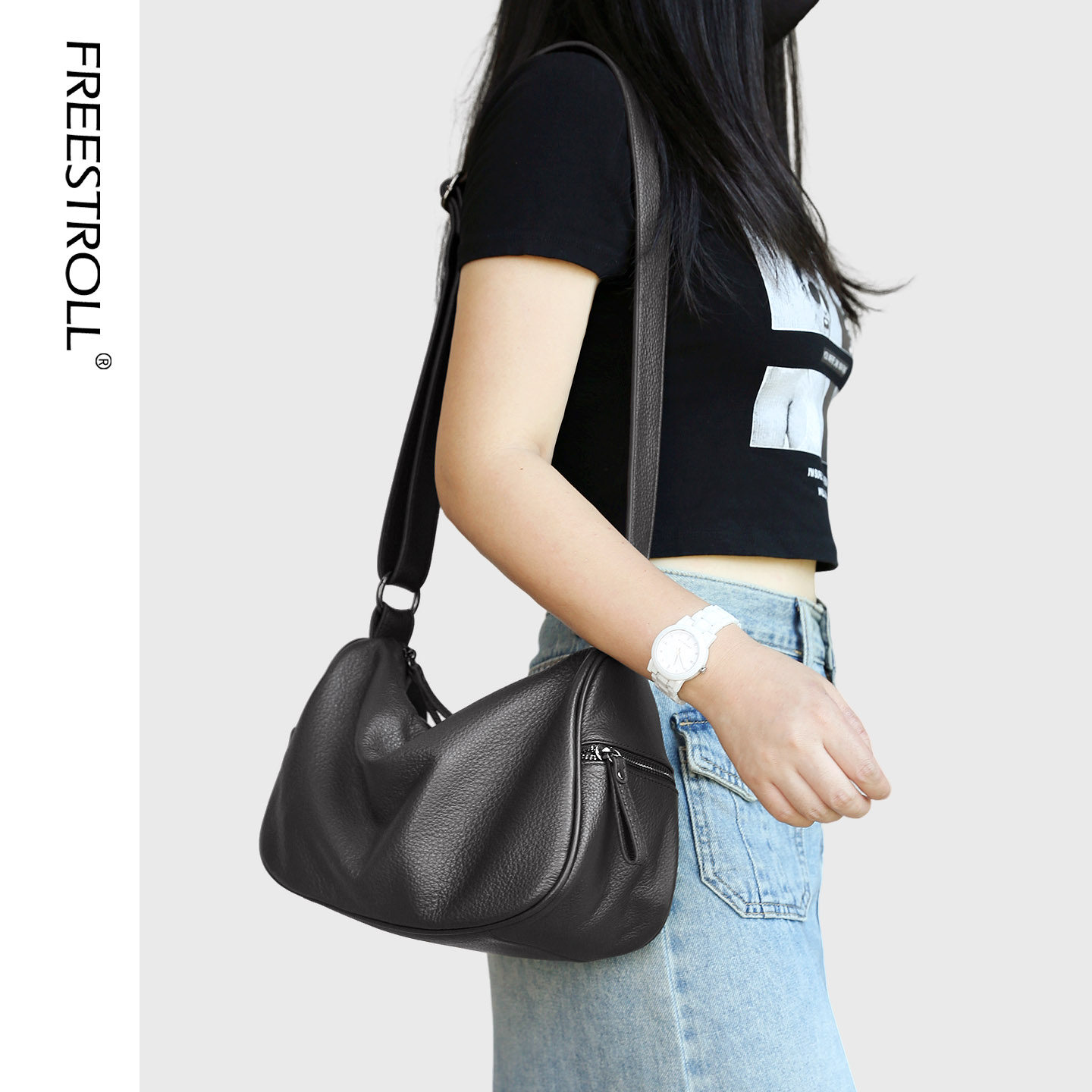 软皮马鞍包头层牛皮单肩斜挎小包腋下包百搭简约时尚休闲春夏新款