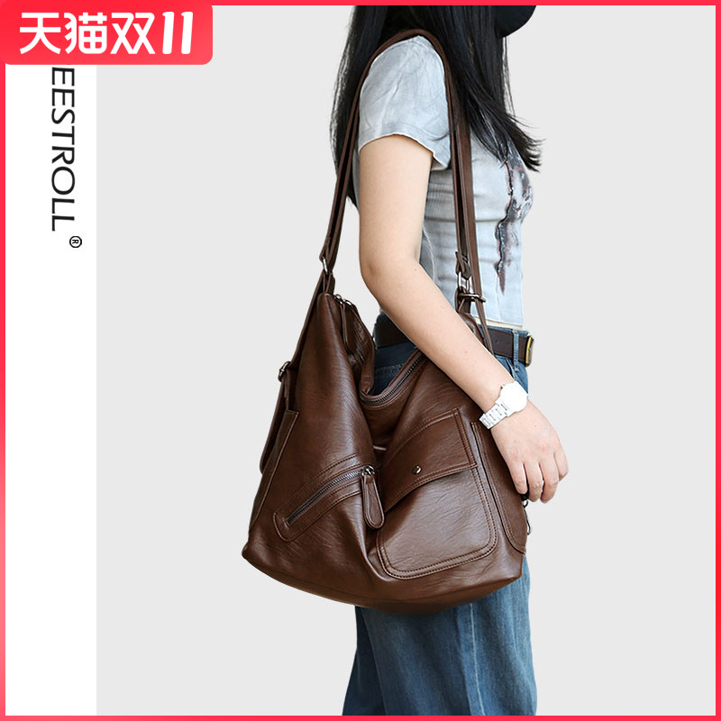 新品时尚托特包多口袋多隔层柔软轻便大包大容量单肩双肩斜挎秋天