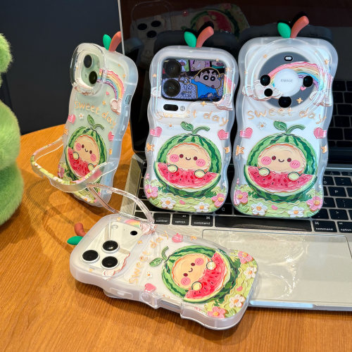油画西瓜双支架适用苹果17手机壳iPhone16promax小米17华为mate80p90K80reno15nova14x300magic8s60findx8s+