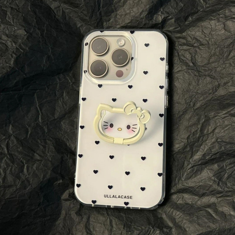 黑色小爱心凯蒂支架高级感适用苹果16pro手机壳iPhone14max华为mate60p70小米15荣耀vivox200k50nova13reno12