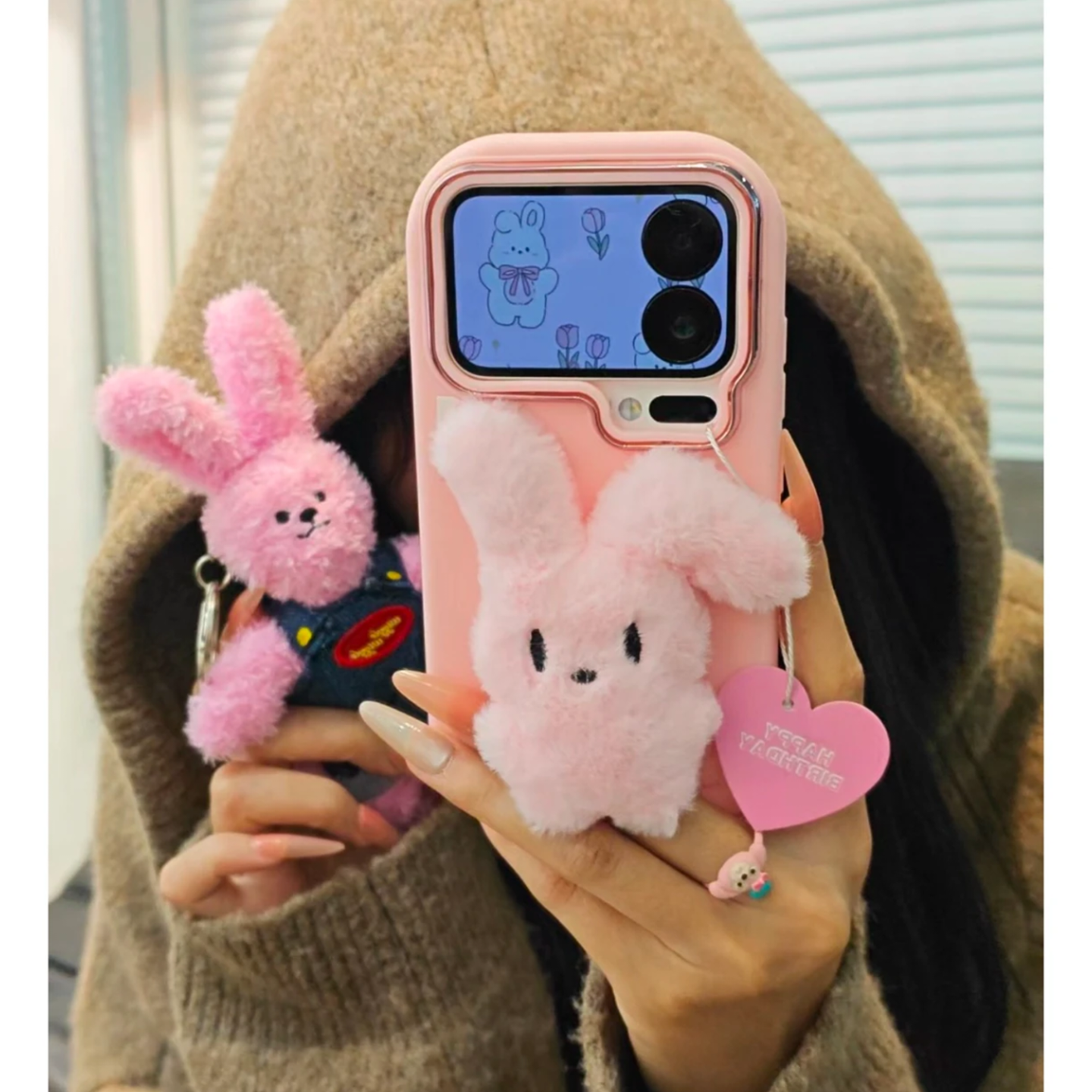 可爱毛绒折耳兔子新款适用苹果17Pro手机壳iPhone16max12小米15华为mate80pura70k60note14荣耀400x300nova13