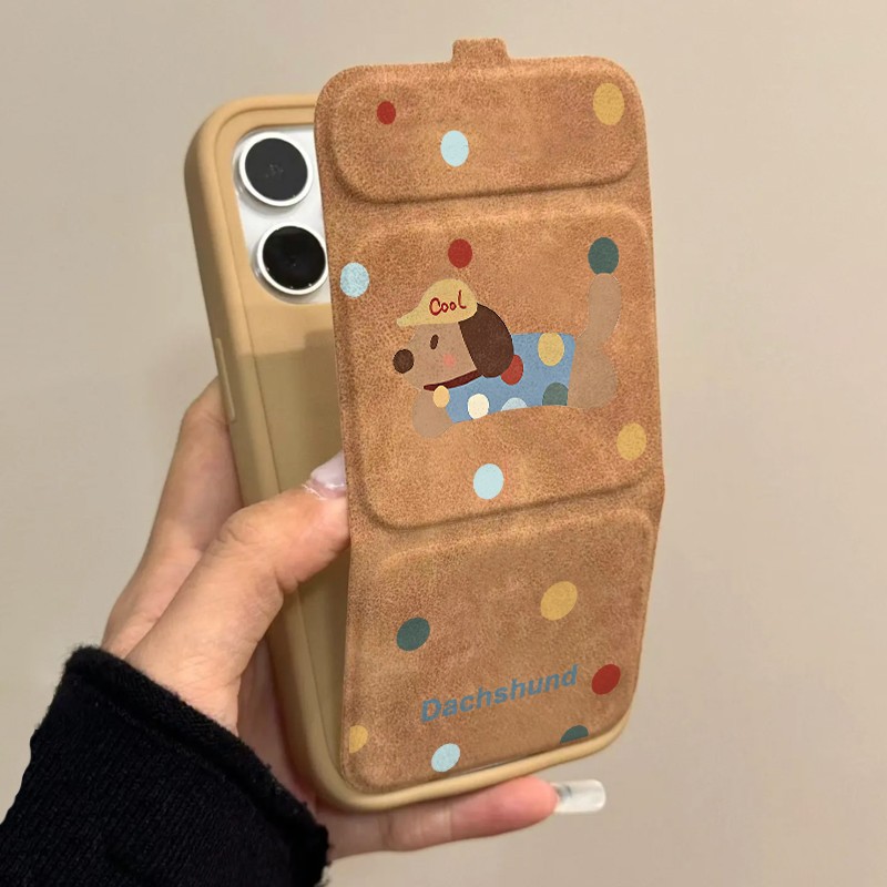 波点小狗磁吸翻盖皮套新款适用苹果17Pro手机壳iPhone16max手机壳iPhone15小米14华为mate80pura70ip13女款12