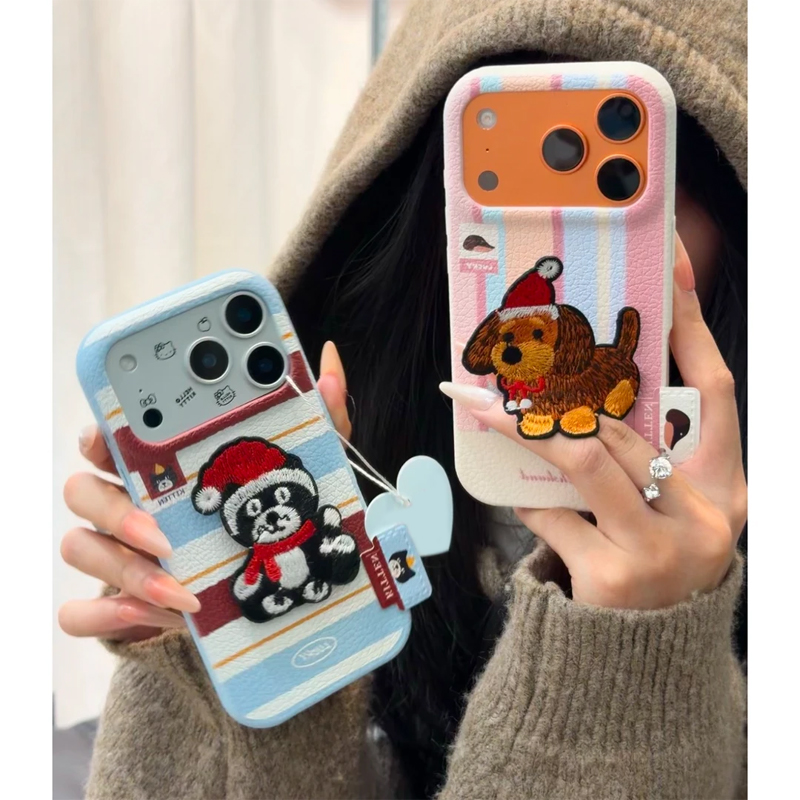 刺绣小狗支架标签新款适用苹果17Pro手机壳iPhone16max12小米15华为mate80pura70k80note14荣耀400x300nova13