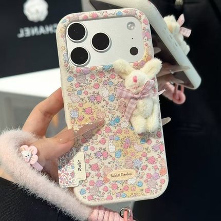 冬日碎花兔标签新款适用苹果17Pro手机壳iPhone16max小米15华为mate80pura70k80Reno14荣耀400vivox200findx9