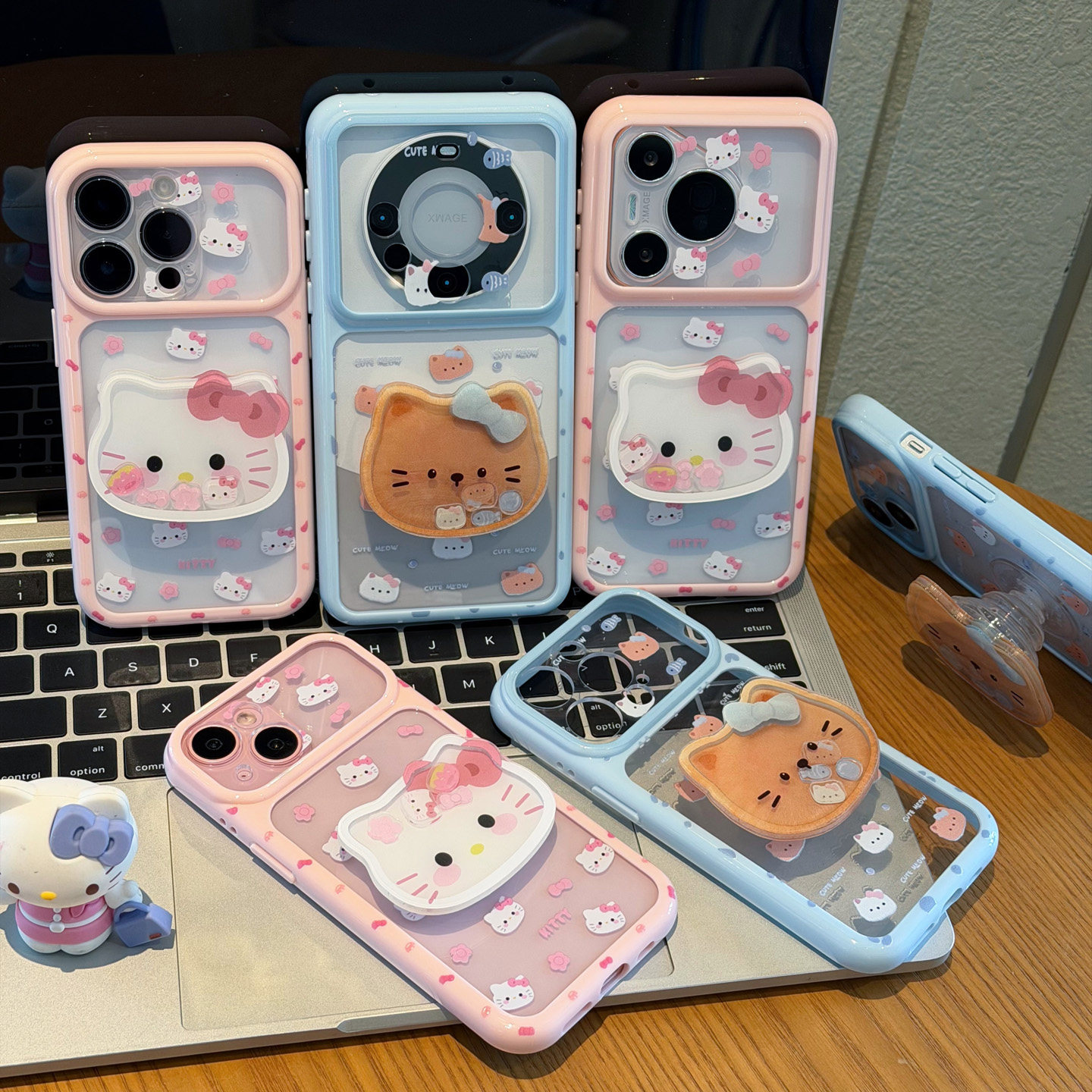 粉花蓝鱼头像摇摇乐支架适用苹果17pro手机壳iPhone18max16小米18华为mate80pura70K90nova15荣耀500x300Y200