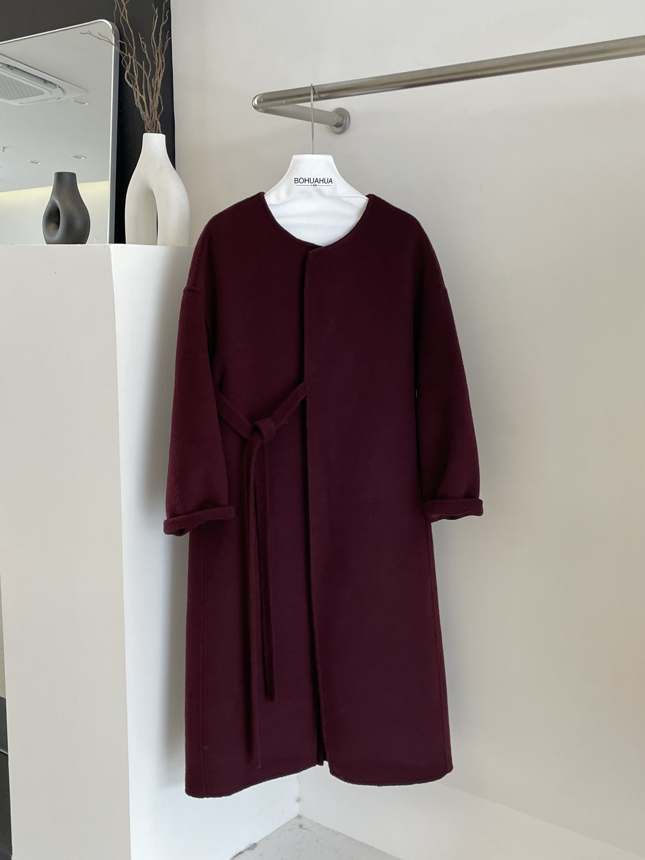 安可拉红高级感双面羊绒大衣女赫本风长款2025新秋冬羊毛大衣外套