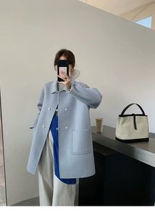 灰色双面羊绒大衣女士2025秋冬季新款中长款高端羊毛呢子外套宽松