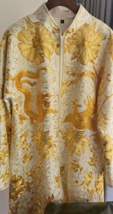 中国风复古故宫紫禁城真丝手工苏绣盘金绣龙凤莲花纹娘娘旗袍外套