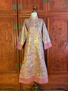 中国风复古紫禁城粉色五彩贝箔手工苏绣刺绣凤凰旗袍外套敬酒服女