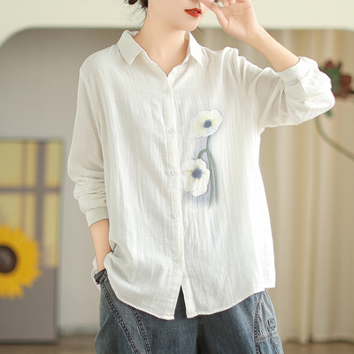 广东普宁棉麻衬衫女款妈妈春装2025新款休闲苎麻亚麻衬衣上衣高端