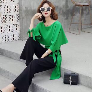大码 女装 上衣喇叭裤 断码 1805 短袖 清仓 时尚 妃蝶轩 两件套夏季