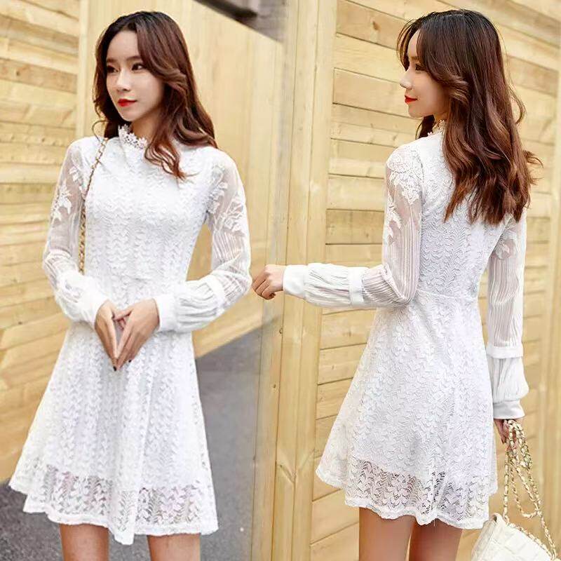 妃蝶轩【断码清仓】大码女装秋冬装秋冬季长袖优雅蕾丝连衣裙9308