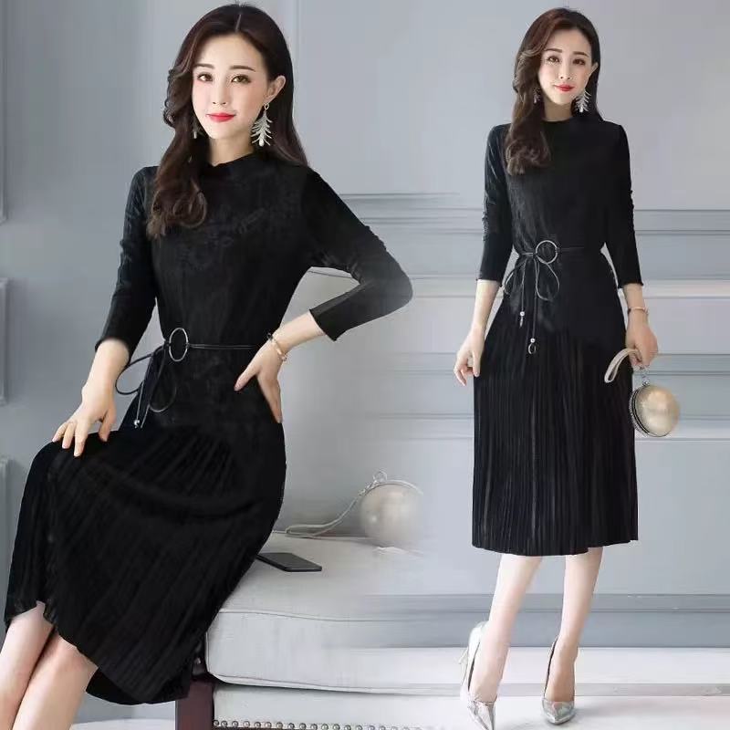 妃蝶轩【断码清仓】大码女装秋冬季时尚奢华金丝绒连衣裙FK-W5175