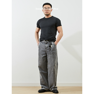 春季新品 美式复古做旧泼墨水洗伐木裤工装休闲裤长裤男